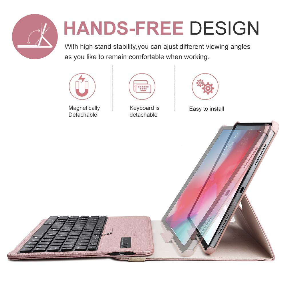 Keyboard Case iPad Pro 11 inch (A1980, A2013, A1934) [Support Apple Pencil Charging], 360 Rotating, Detachable Keyboard, PU Leather Stand, iPad Pro 11 Keyboard Case, (Rose Gold, 11 inch)