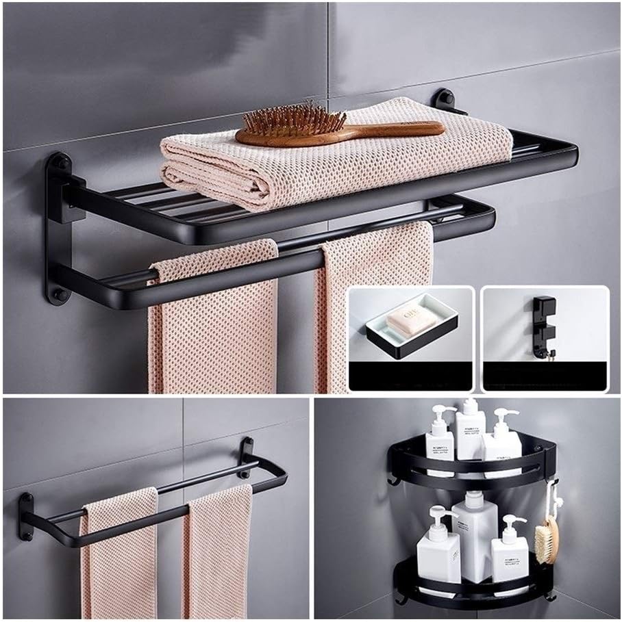 QingH yy Shower Caddy Shelf Towel Rail Set Space Aluminum Towel Rack Bathroom Corner Shelf Set