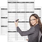 Large 2017 Yearly Wet and Dry Erase Wall Calendar, 24 x 36 Inches, 2-Sided Reversible Vertical/Horizontal by Delane, Mounting Tape Included (AWC-001) (White)
