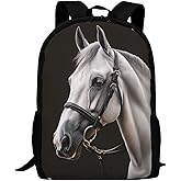 Viythuw White Horse Backpack, Simple and Aesthetic Bookbag for Women & Men, Lightweight Adjustable Black Backpack for Travel Outdoor Sports, Large Capacity Laptop Bag for Business Office