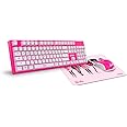KROM Set Keyboard, Mouse and pad Barbie Edition Kandy -NXKROMKANDYB- White LED Membrane, 6400 DPI Optical Sensor, Soft Resistant Rubber Mousepad, English Layout, Pink Colour, NXKROMKANDYBUS
