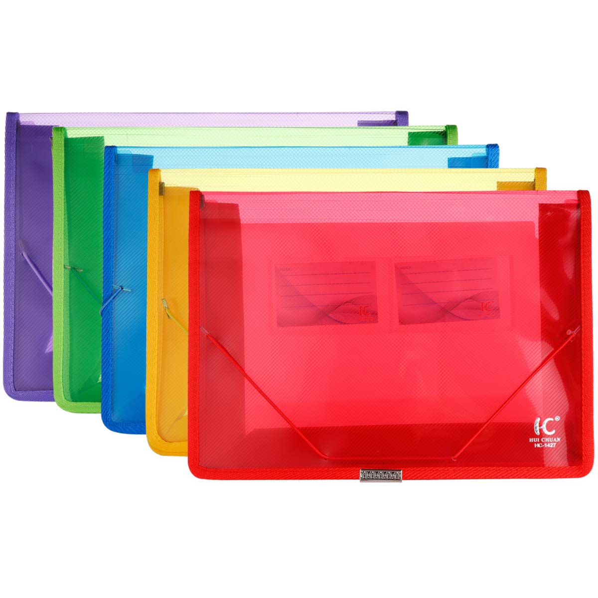 A4 Plastic Wallet File Folders, Eco-Friendly Poly Envelope Expandable Folder with Elastic Tape and Card Slot, Durable & Waterproof for Office, Home, School - 5 Colour