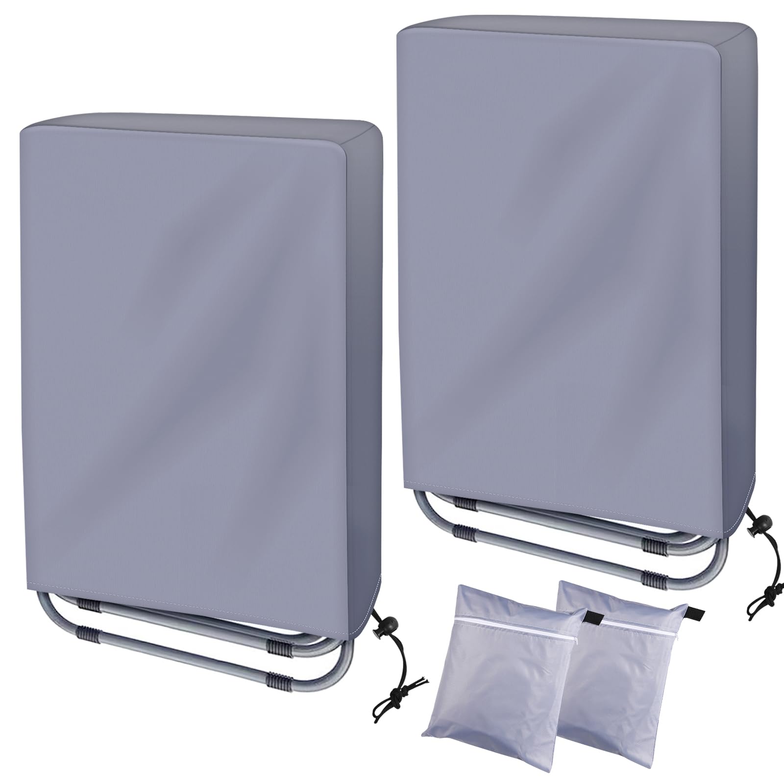 Garden Chair Covers 2Pcs Folding Reclining Chair Cover, Windproof, Anti-UV, Hydrophobic Oxford Fabric Outdoor Patio Sunbed Cover Sun Lounger Covers with Storage Bag, Grey