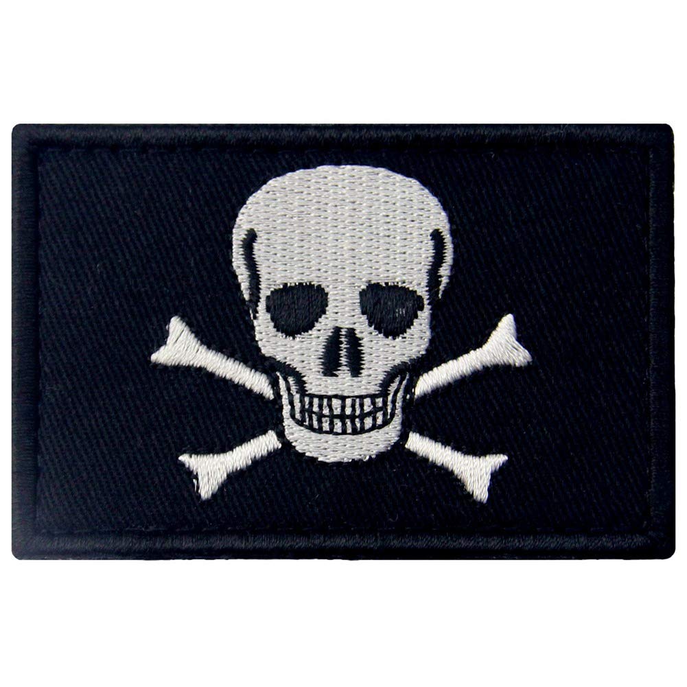 Pirate Flag of Jolly Roger Patch Embroidered Applique Fastener Hook & Loop Emblem