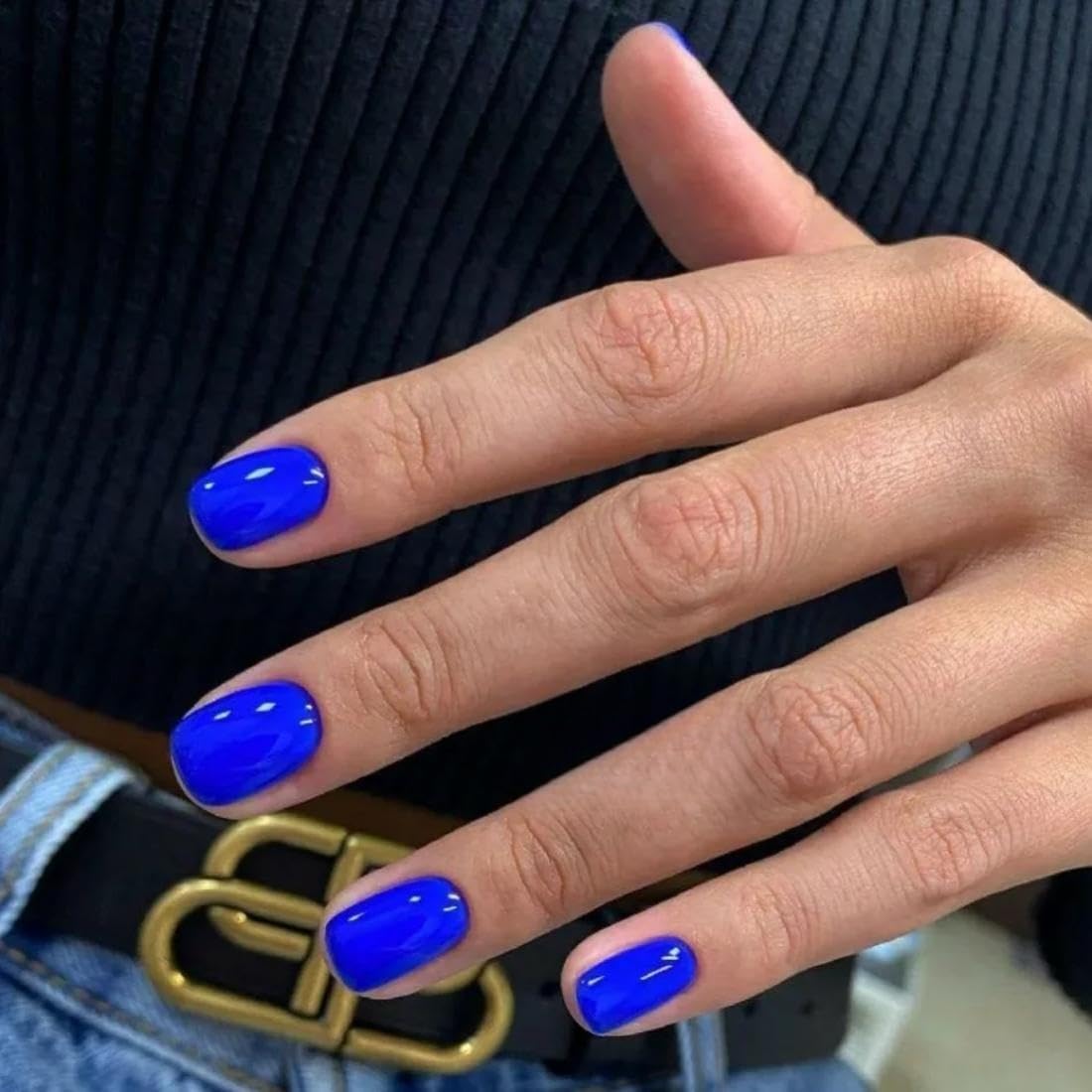 Blue Press on Nails Short Square Fake Nails Glue on Short Square Nails Press ons, Soft Gel Acrylic Glue on Stick on Nail for Women Thick Reusable Solid Color 24pcs, Royal Blue - Image 3