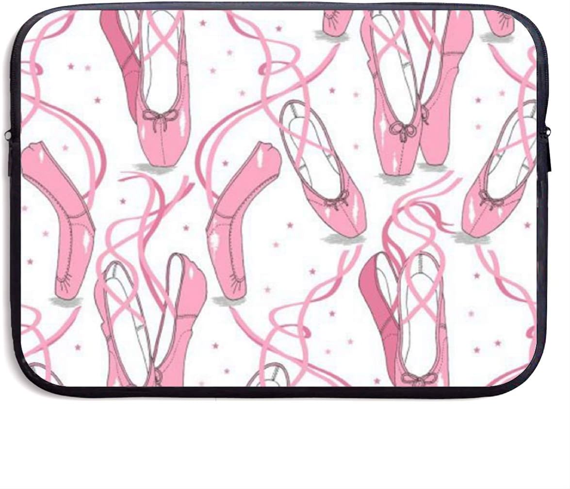 Pink Ballet Shoes 13-15 Inch Laptop Sleeve Bag Portable Dual Zipper Case Cover Pouch Holder Pocket Tablet Bag,Water Resistant,Black