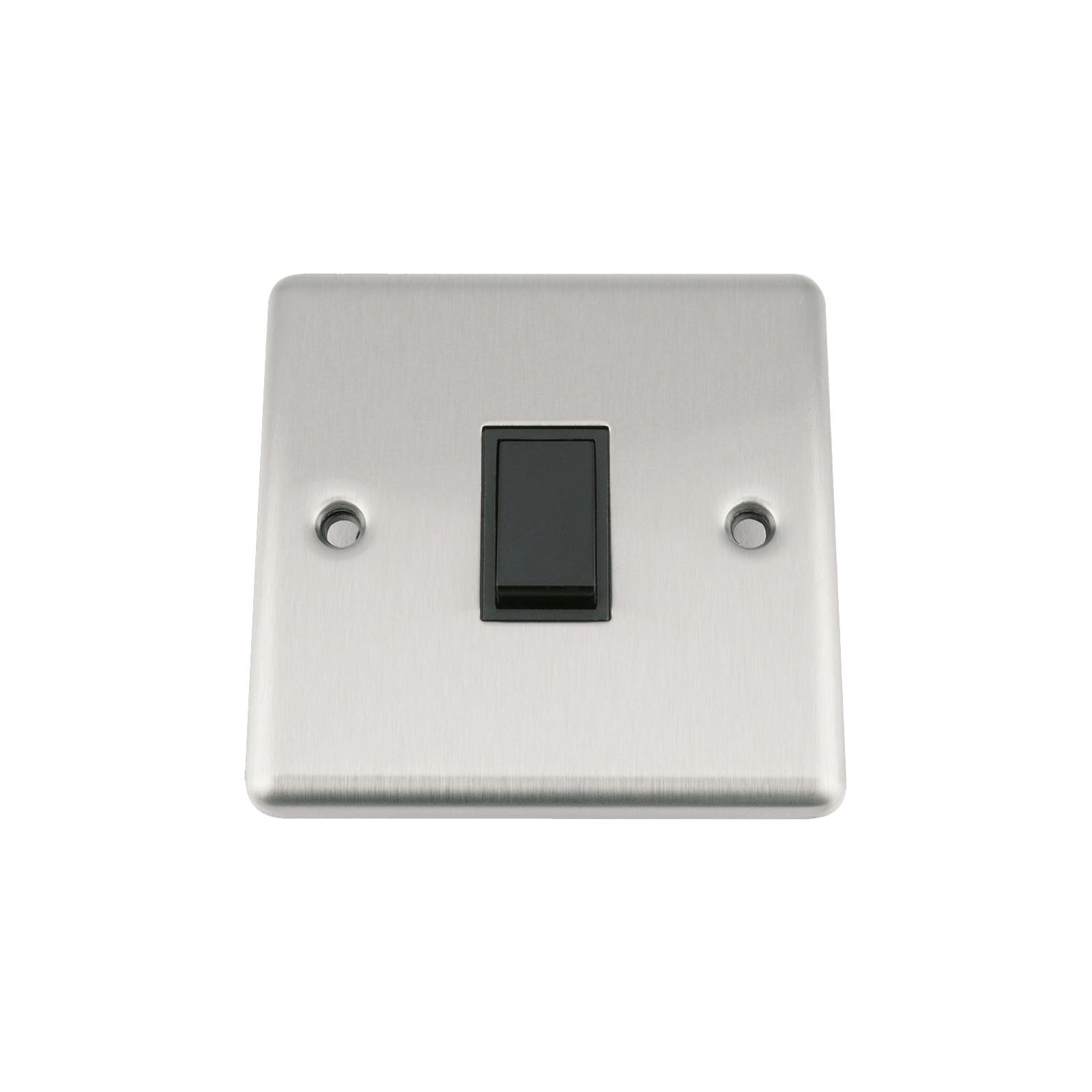A5 Light Switch Single 1 Gang Satin Brushed Chrome Classic - Black Insert - Plastic Rocker Switches - 10A 1 Gang 2 Way