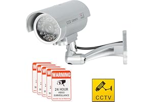 findTop Dummy Camera CCTV Surveillance System with Realistic Simulated LEDs, Dummy Security Camera with 6 Pcs Warning Security Alert Sticker Decals