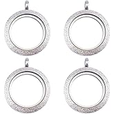 WANDIC Photo Charms, Set of 4 Matte Stainless Steel Round Memory Locket Pendant Bridal Wedding Bouquet Charms for Photo or Wedding, 25mm