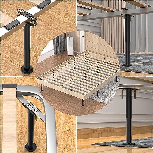 Wawasia 4 Pcs Adjustable Height Bed Support, 7.08-12.6 inch, Reinforcement Kit for Metal/Wood Slats