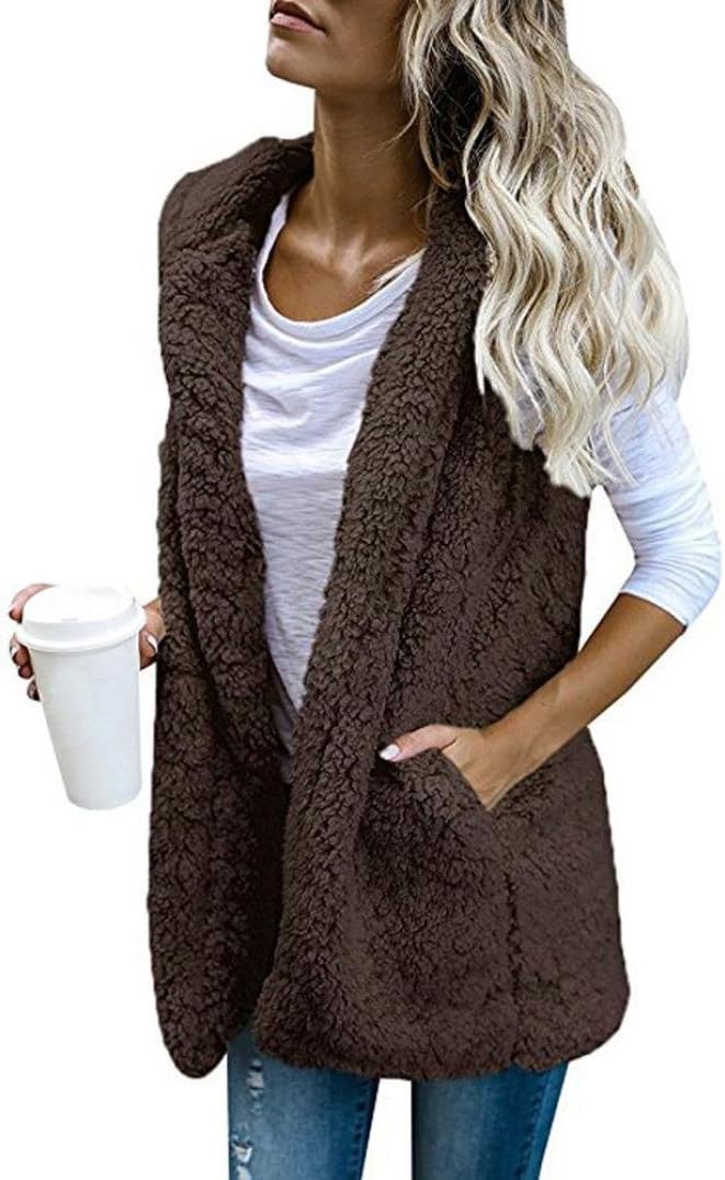 Sonnena Womens Vest Winter Warm Hoodie Outwear Casual Coat Faux Fur Sherpa Jacket