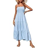 PRETTYGARDEN Women's Summer Maxi Dress 2026 Casual Boho Sleeveless Spaghetti Strap Smocked Tiered Long Beach Sundresses