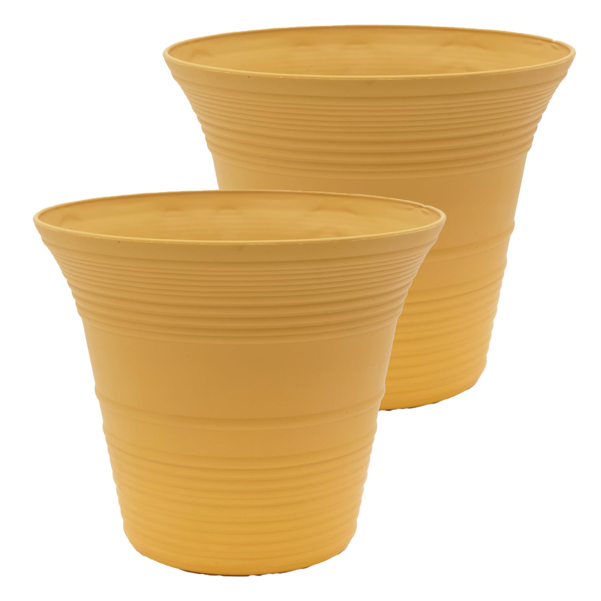 The HC Companies 16 Inch Sedona Round Self Watering Planter Pots, Lightweight UV-Resistant Plastic Outdoor Planters, 2-Pack Flower Pots for Garden & Home Decor, Honey Image