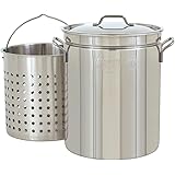 Bayou Classic 1144 1144-44-qt Stainless Stockpot with Basket, 44 quarts, Silver