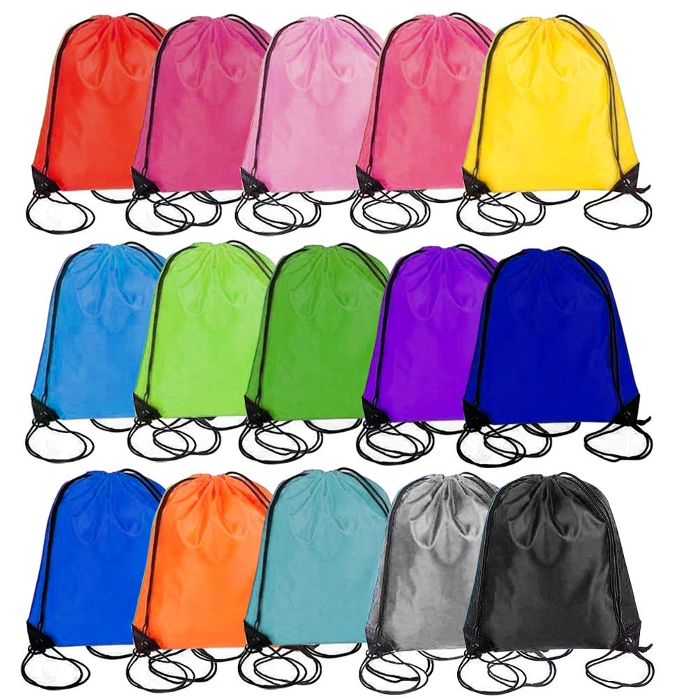 Playcrate 15 Drawstring Bags Backpack - Party Gift Bags & Sports String Bag for Gym, School, Travel Storage Organization (Multi Colour)