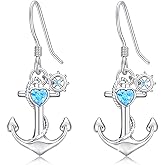 925 Sterling Silver Anchor Stud Earrings - Steering Wheel Thread Earring for Women Ocean Sea Minimalist Hypoallergenic Nautical Theme Jewelry with Box (Anchor)