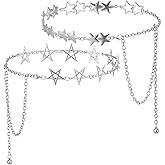 XLIUAX 2 Pack Star Belt, Y2K Waist Chain Silver Belly Chain Adjustable Metal Belt Punk Body Belts Star Waist Chains Decorative Accessories for Jeans Dresses Casual Pants Women Men