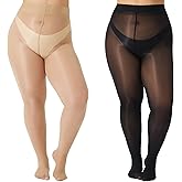 Aaronano 2 Pairs Women's Shiny Pantyhose Plus Size Oil Sheer Tights High Waist Shimmer Stockings