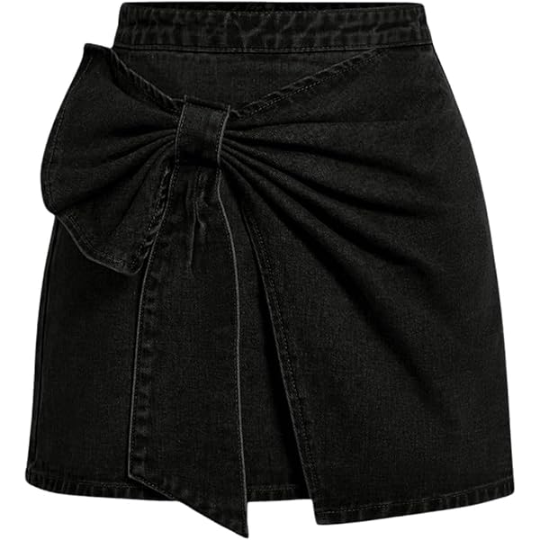 SHENHE Women's Plus Size Denim Bow Skirt High Waisted A Line