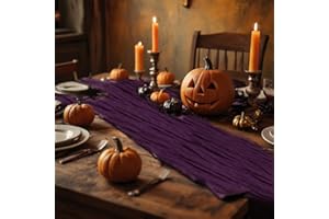 AlaTyche Dark Purple Cheesecloth Table Runner,1 PCS/35 x 120 Inch Long Boho Table Runner,Gauze Rustic Vintage Table Runner for Bridal Baby Shower Sheer Birthday Holiday Party Halloween Table Decor