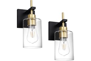 DSMJFU DSMJFU DSMJFU Black and Gold Wall Sconces Set of Two, Bathroom Sconce Wall Lighting Set of 2,Modern Glass Bathroom Wall Light, Wall Mounted Light for Bedroom Living Room Hallway