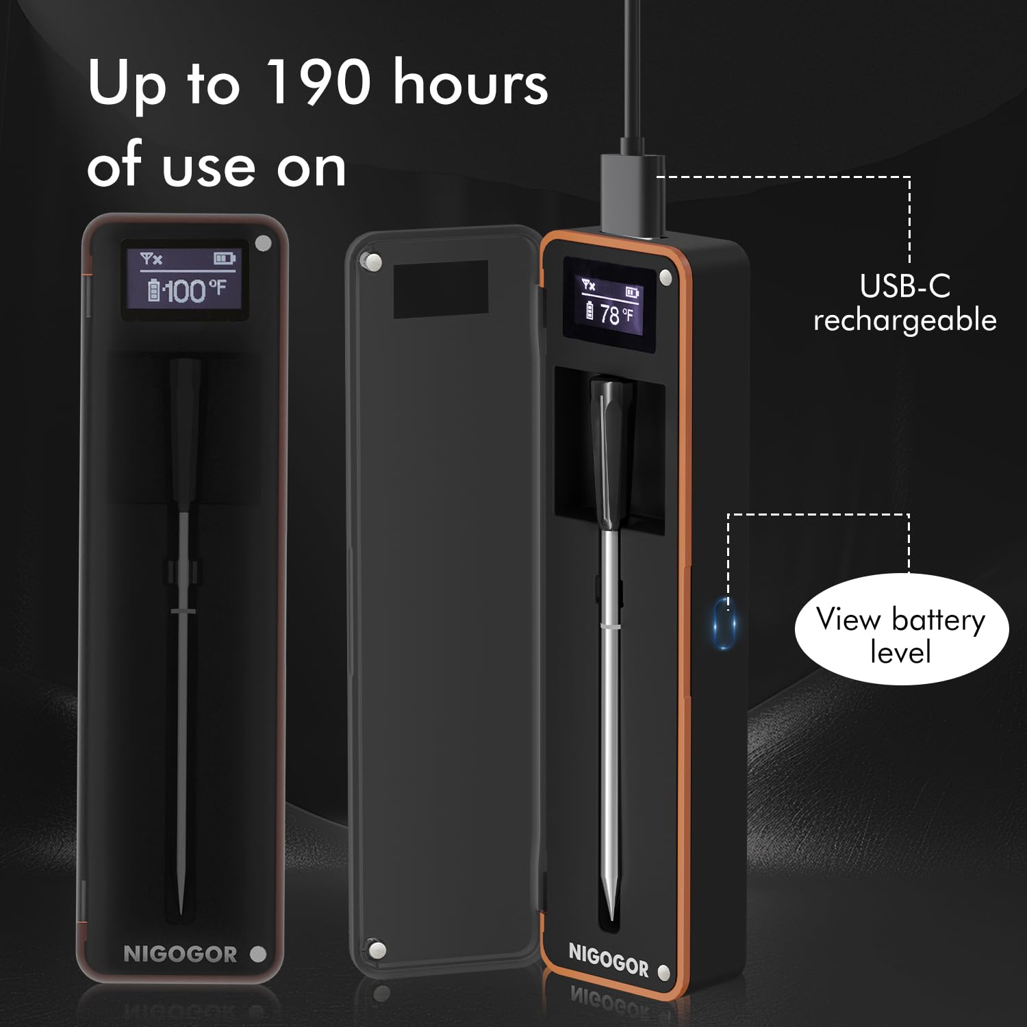 Smart Wireless Meat Thermometer with Thinnest Probe, Magnetic Bluetooth Food Thermometer, Remote Tracking and Real-Time Readings from Apps, for iOS and Android, for BBQ, Grill, Smoker