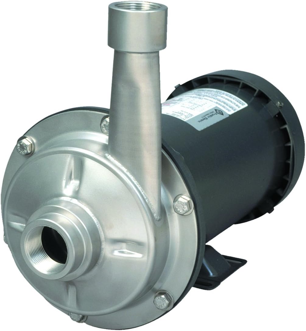 AMT Pump 5533-98 High Head Straight Centrifugal Pump, Stainless Steel, 3 HP, 3 Phase, 230/460V, Curve I, 1-1/2" NPT Female Suction, 1-1/4" NPT Female Discharge Port