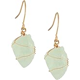 MINACHI Boho Raw Light Green Stone Drop Earrings, Handmade Wire Wrapped Hippie Dangles, Vintage Earrings For Women