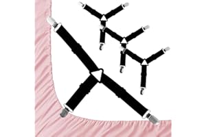 Adjustable Bed Sheet Straps with Metal Clips 4 Pack, Sheet Edge Clamp Holder for Fitted Sheets, Sofa Covers, Tablecloths and 