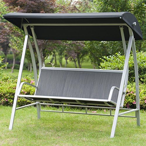 Converting Outdoor Swing Adjustable Canopy Porch Hammock 3 Seaters with Steel Frame Patio Deck Furniture
