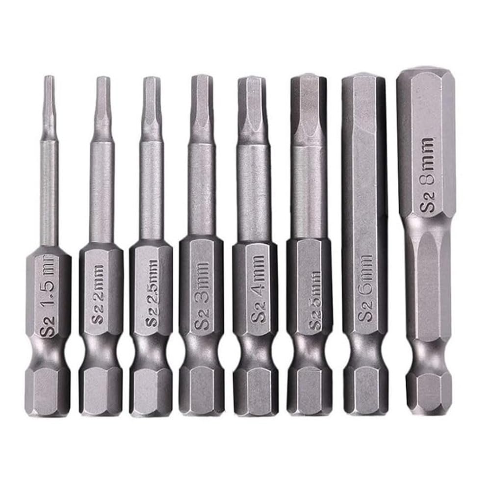 Teocpai 8pcs 50mm Hex Screwdriver Hex Shank Steel Screwdriver S2 Magnetic Screwdriver Bits 1/4 Inch Shank H2.5-H8