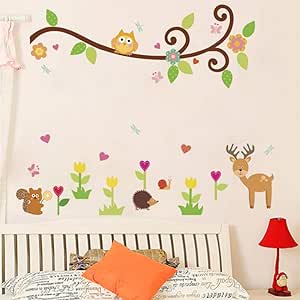 Pegatinas De Pared Ramas De Los Árboles Búho Jaula De Pájaros Aves