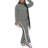 Aomice Women 2 Piece Outfits Crewneck Long Sleeve Tops and Flare Pants Lounge Sets Tracksuits