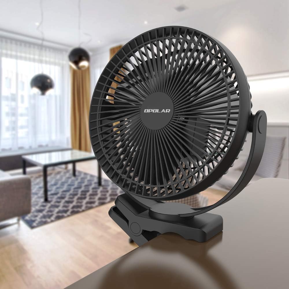 OPOLAR 10000mAh 8-Inch Rechargeable Battery Operated Clip on Fan, 4 Speeds Fast Air Circulating USB Fan, Sturdy Clamp Portable for Outdoor Camping Tent Beach or Treadmill Car Personal Desk: Home & Kitchen
