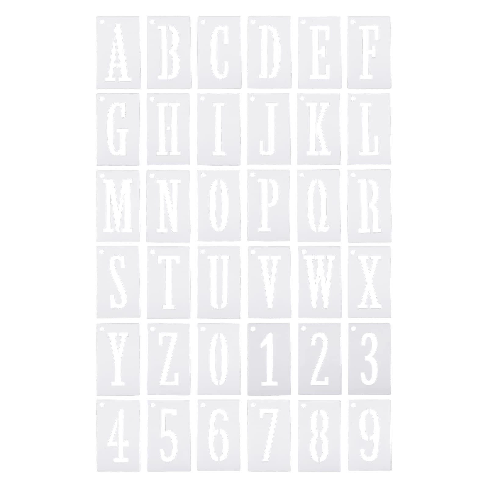 PATIKIL 2 Inch Letter Number Stencils, 36 Pack 1.5" Width Reusable Plastic Alphabet Numbers Templates Set with Ring for Painting, White
