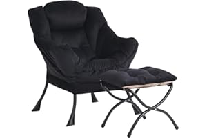 Givjoy Lazy Chair and Ottoman, Large Accent Lounge Chair with Armrests and a Side Pocket, Modern Leisure Upholstered Sofa Reading Armchair with Footrest for Bedroom, Living Room, Dorm Rooms, Office