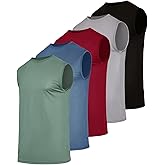 Real Essentials 5 Pack: Men's Breeze Tech Tank Tops Sleeveless Shirts Workout Muscle Athletic Running (Big & Tall Available)