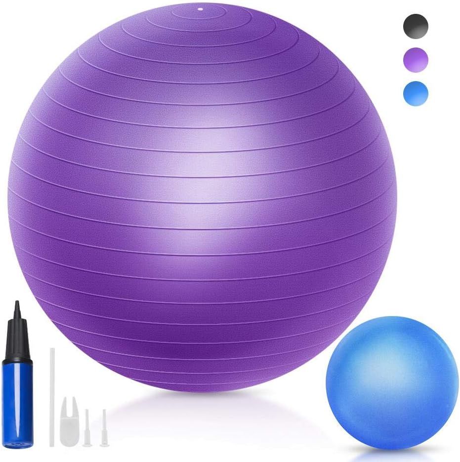 QF Yoga Exercise Ball with 9 inch Mini Exercise Ball, 55cm 65cm 75cm Swiss Ball Pilates Ball Barre Ball with Small Bender Ball, for Pilates, Yoga, Core Training and Physical Therapy, Balance Stability