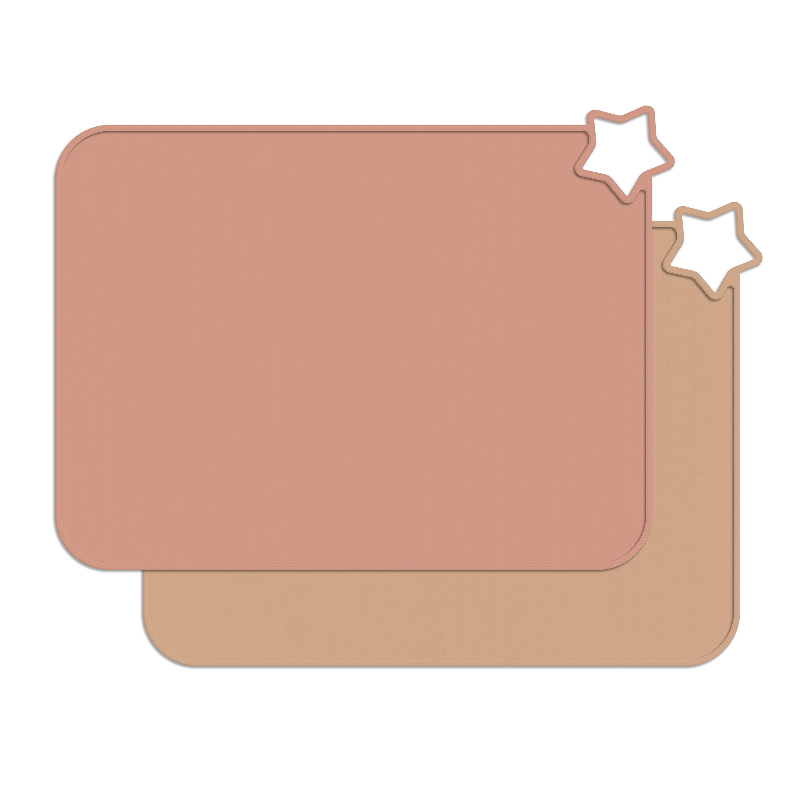 Minifolk Star Non Slip Silicone Table Mat set for Baby/Toddlers | Nordic Colours - Muted/Apricot | Portable | Heat Resistant Baby and Toddler Placemat | Multi-use