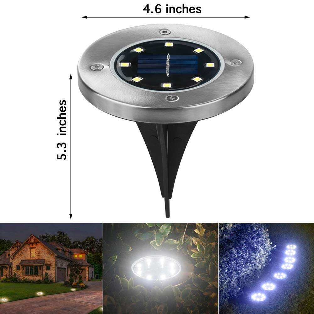 Solar Garden Lights,8LED Outdoor Lights for Yard Pathway Walkway - Warm White (4 Pack)