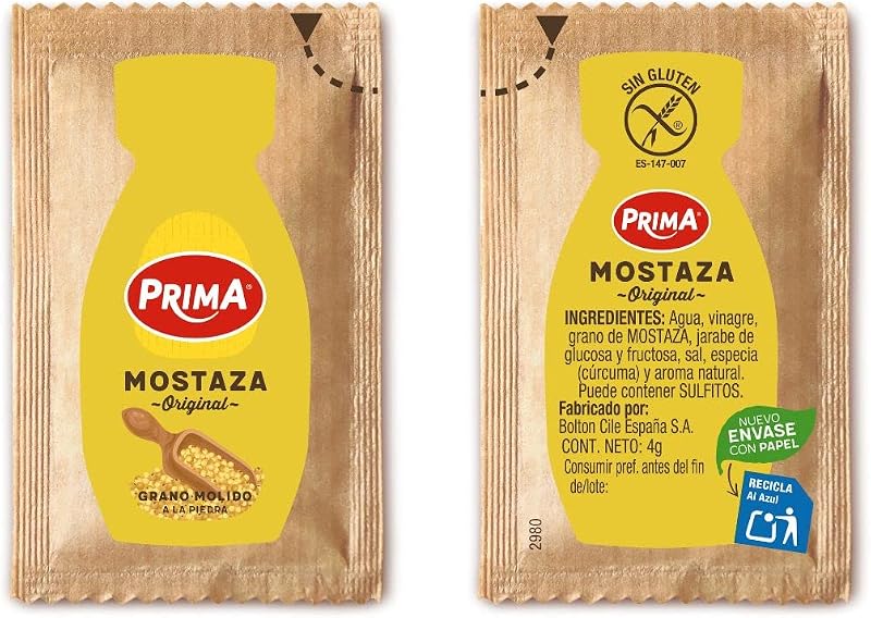 mostaza sabor intenso y único. Elaborada con semillas de mostaza. 12 bolsitas