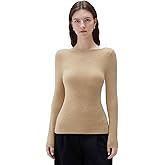 SUUKSESS Cloud Cashmere Women Boat Neck Fitted Long Sleeve Shirt Basic Knit Tops