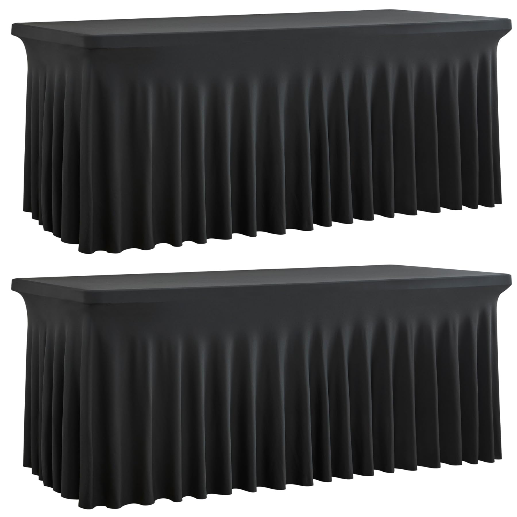 Photo 1 of 2 Pack Black Spandex Tablecloth for 5 Foot Rectangle Tables, Wrinkle Free Fitted Table Clothes Cover 5ft Stretchy Tablecloths with Skirt for Parties Weddings Birthday Banquet Baby Shower
