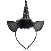 Halloween Headband Unicorn Horn Headbands Black Unicorn Ears Hairband with Furry Design– Magical Hair Hoop for Women Halloween Hair Accessory Cosplay & Birthday Party Decor