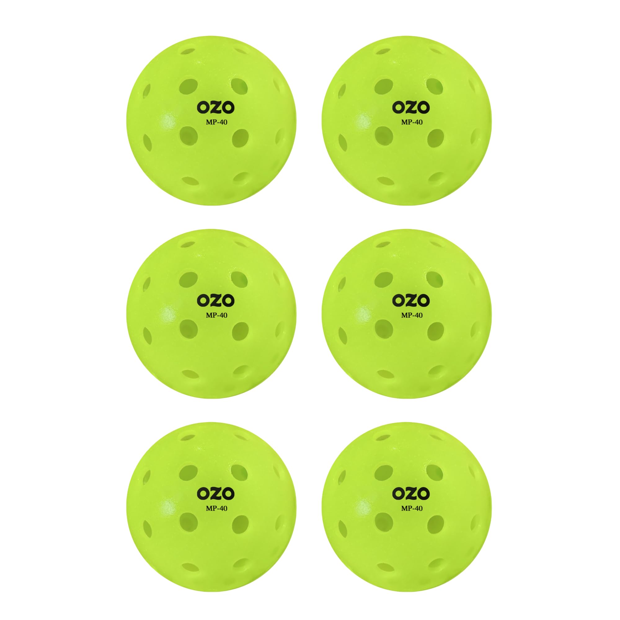 OZO Pickleball - Set of 6 Outdoor Balls, 40 holes, Rotational Mould