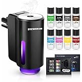 Stewerom Car Air Freshener - Smart Adjustable 3-Speed Intensity, Rechargeable Humidifier Car Essential Oil Diffuser - Comes with 8 Bottles of 10ml Perfume (Black)