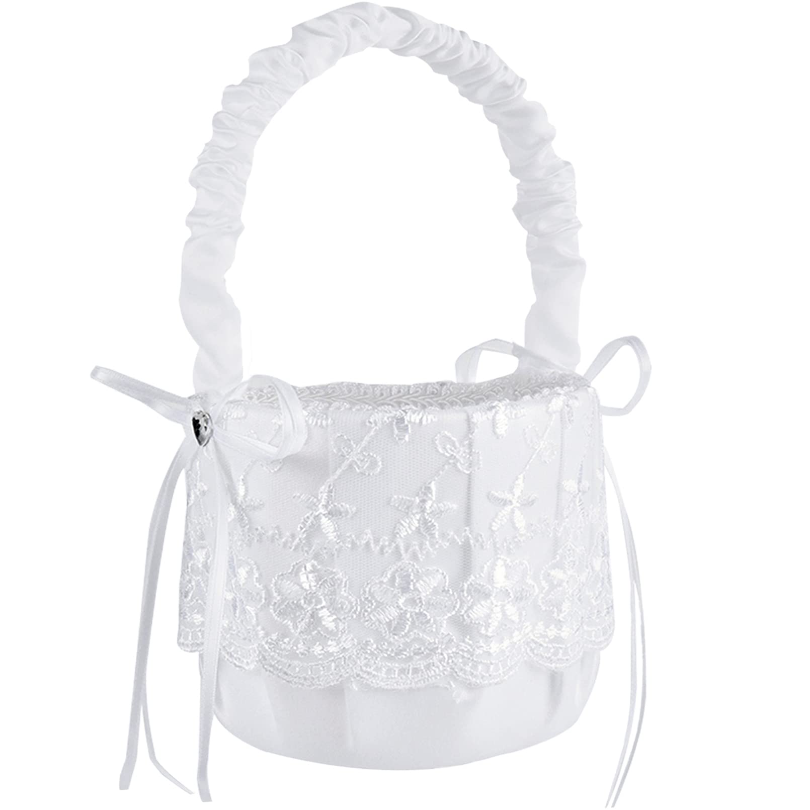 White Satin Flower Girl Basket for Wedding
