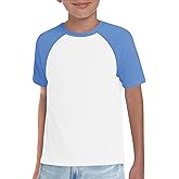 Haloumoning Boys Short Sleeve Raglan T Shirts Kids Basic Color-Block Tops Crewneck Tees 5-14 Years