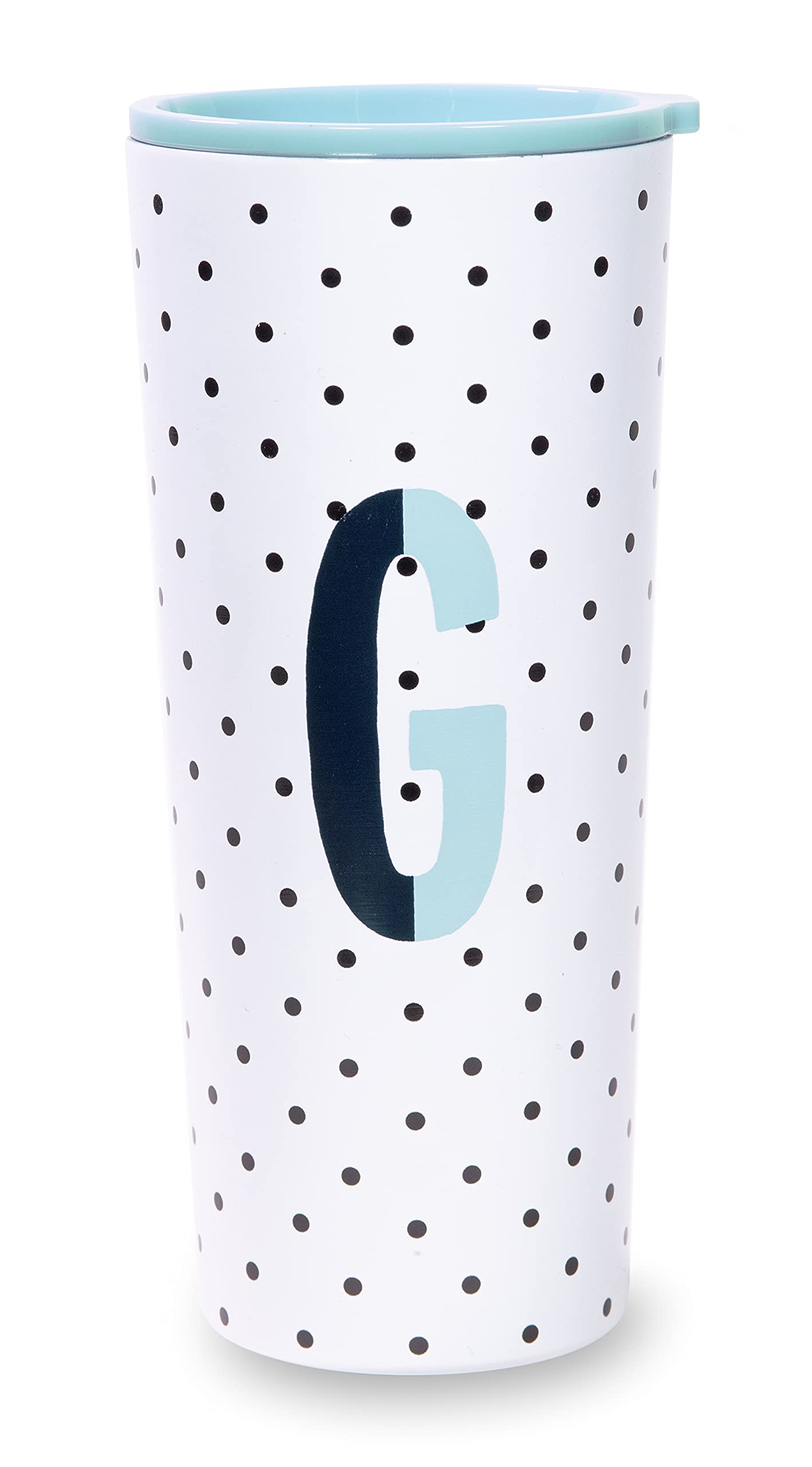 Kate Spade New York Insulated Stainless Steel Initial Tumbler, 24 Ounce Double Wall Travel Cup with Lid, G (Blue)
