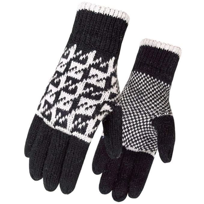 Womens Thick Knitted Winter Gloves With Wool Lined Grid